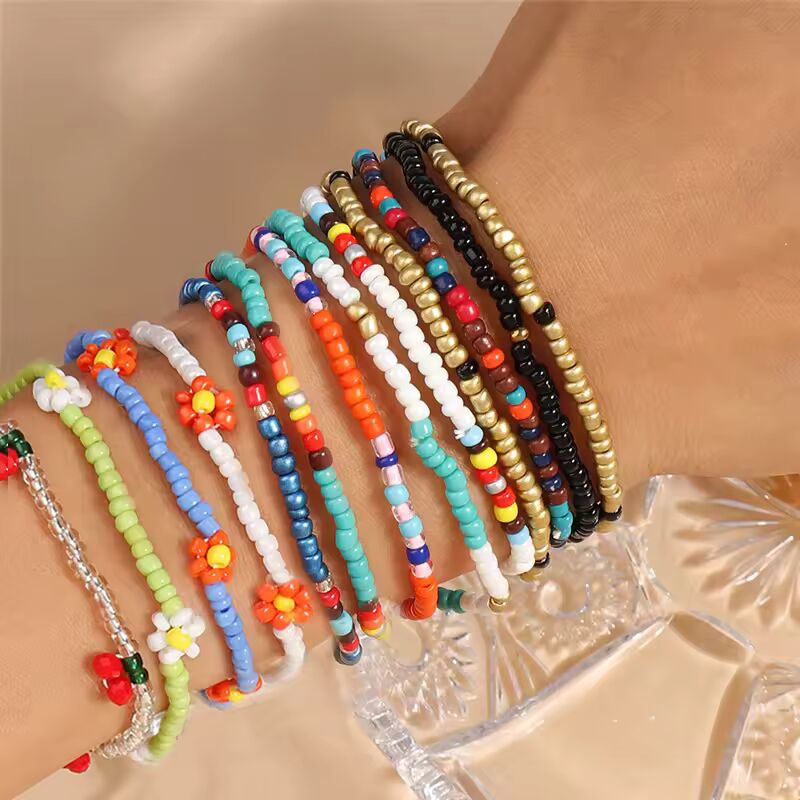 1PC Handmade Bohemian Friendship Bracelet Ethnic Colorful Seed Bead Flowers Charm Bracelet For Women Children Beach Party Gifts