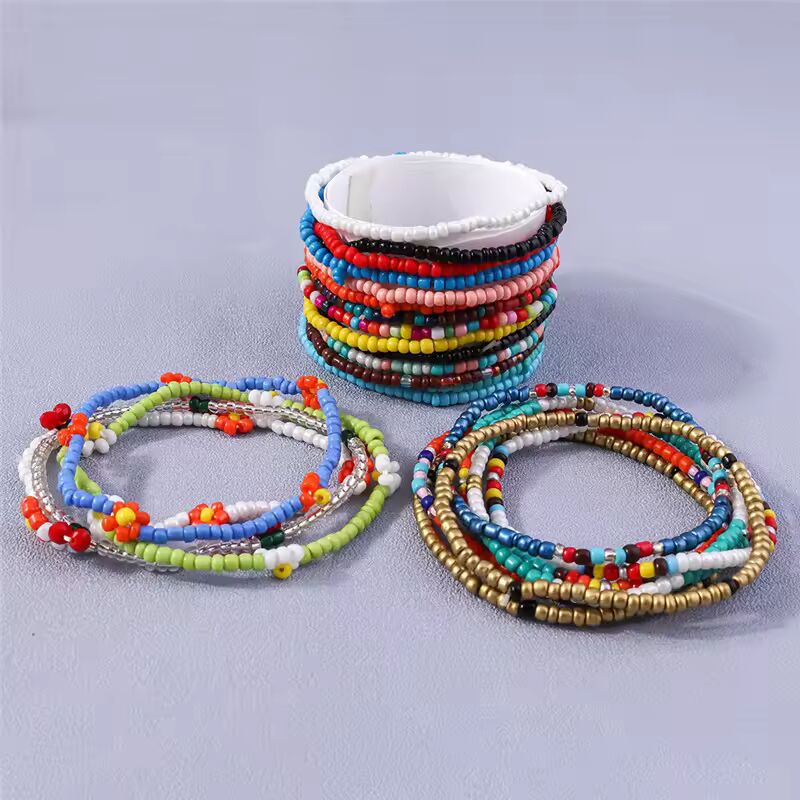 1PC Handmade Bohemian Friendship Bracelet Ethnic Colorful Seed Bead Flowers Charm Bracelet For Women Children Beach Party Gifts