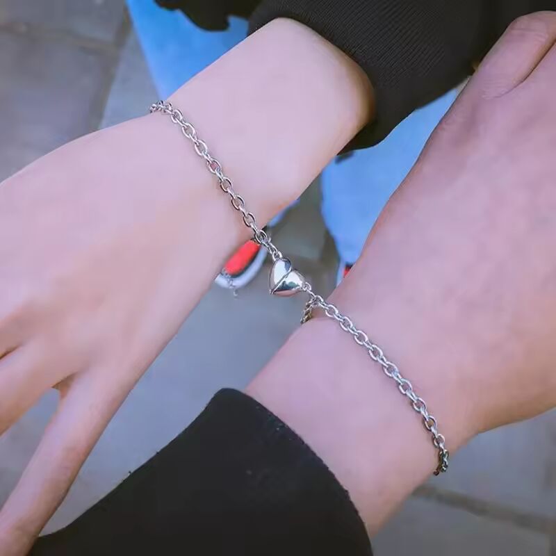 1Pair Romantic Couple Bracelet for Women Men Heart Magnet Lock Key Double Layer Chain Bracelet Trendy Lover Jewelry Gifts